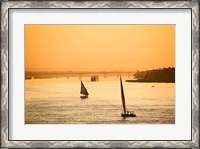 Framed Pair of Falukas and Sightseers on Nile River, Luxor, Egypt