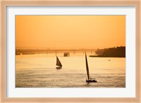 Framed Pair of Falukas and Sightseers on Nile River, Luxor, Egypt