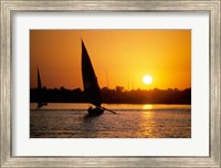 Framed Silhouette of a traditional Egyptian Falucca, Nile River, Luxor, Egypt