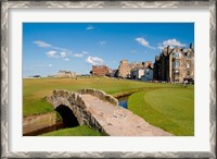 Framed Golfing the Swilcan Bridge on the 18th Hole, St Andrews Golf Course, Scotland