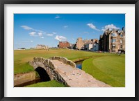 Framed Golfing the Swilcan Bridge on the 18th Hole, St Andrews Golf Course, Scotland