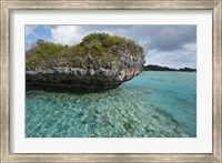 Framed Fiji, Island of Fulanga. Lagoon inside volcanic caldera. Mushroom islets, limestone formations.