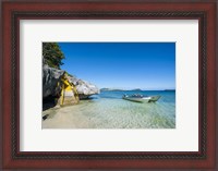 Framed Little motorboats anchoring before the Sawa-I-Lau Caves, Yasawa, Fiji, South Pacific