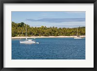Framed Little sailboat in the blue lagoon, Yasawa, Fiji, South Pacific