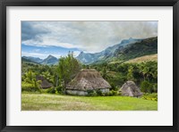 Framed Traditional thatched roofed huts in Navala in the Ba Highlands of Viti Levu, Fiji