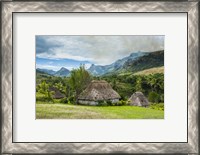 Framed Traditional thatched roofed huts in Navala in the Ba Highlands of Viti Levu, Fiji