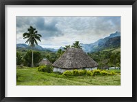 Framed Traditional thatched roofed huts in Navala, Fiji, South Pacific