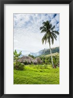 Framed Traditional thatched roofed huts in Navala in the Ba Highlands of Viti Levu, Fiji, South Pacific