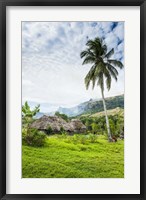 Framed Traditional thatched roofed huts in Navala in the Ba Highlands of Viti Levu, Fiji, South Pacific