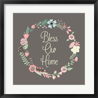 Framed Bless Our Home Floral Brown