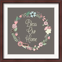 Framed Bless Our Home Floral Brown