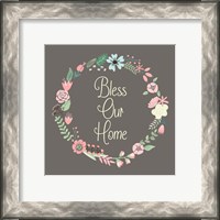 Framed Bless Our Home Floral Brown