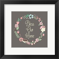 Bless Our Home Floral Brown Framed Print