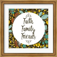 Framed Faith Family Friends Retro Floral Black