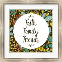 Framed Faith Family Friends Retro Floral Black