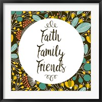 Framed Faith Family Friends Retro Floral Black