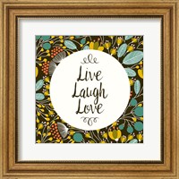 Framed Live Laugh Love Retro Floral Black