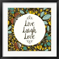 Framed Live Laugh Love Retro Floral Black