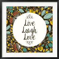 Framed Live Laugh Love Retro Floral Black