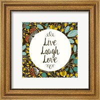 Framed Live Laugh Love Retro Floral Black