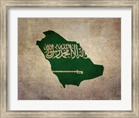 Framed Map with Flag Overlay Saudi Arabia