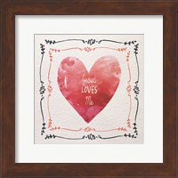 Framed Watercolor Heart Jesus Loves Me