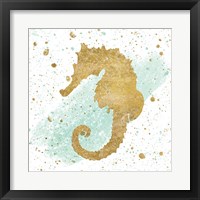 Framed 'Silver Sea Life Aqua Seahorse' border=