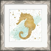 Framed 'Silver Sea Life Aqua Seahorse' border=