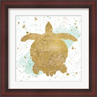 Framed 'Silver Sea Life Aqua Turtle' border=