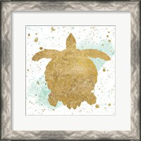 Framed 'Silver Sea Life Aqua Turtle' border=