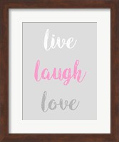 Framed Live Laugh Love - Gray with Pink Text