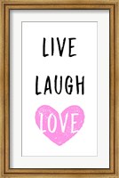 Framed Live Laugh Love - White with Pink Heart