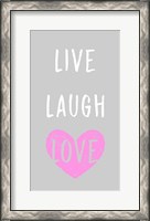 Framed Live Laugh Love - Gray with Pink Heart