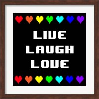 Framed Live Laugh Love -  Black with Pixel Hearts