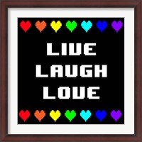 Framed Live Laugh Love -  Black with Pixel Hearts