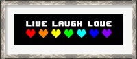Framed Live Laugh Love -  Black Panoramic with Pixel Hearts