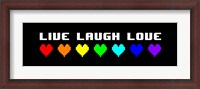 Framed Live Laugh Love -  Black Panoramic with Pixel Hearts