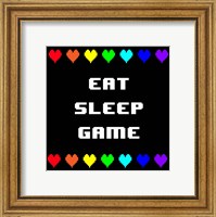 Framed Eat Sleep Game -  Black with Pixel Hearts