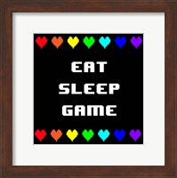 Framed Eat Sleep Game -  Black with Pixel Hearts