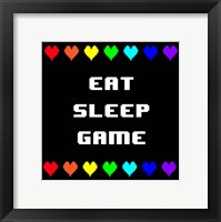 Framed Eat Sleep Game -  Black with Pixel Hearts