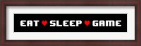 Framed Eat Sleep Game -  Black Panoramic with Pixel Hearts