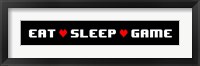 Framed Eat Sleep Game -  Black Panoramic with Pixel Hearts