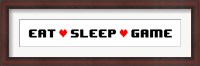 Framed Eat Sleep Game -  White Panoramic with Pixel Hearts