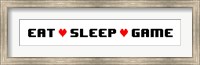 Framed Eat Sleep Game -  White Panoramic with Pixel Hearts