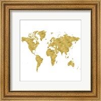 Framed World Map Burnished Gold