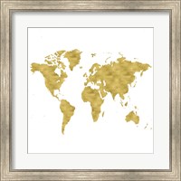 Framed World Map Burnished Gold