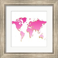 Framed World Map Pink & Gold