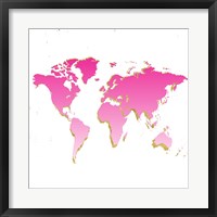 Framed World Map Pink & Gold