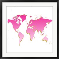 Framed World Map Pink & Gold