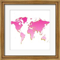 Framed World Map Pink & Gold